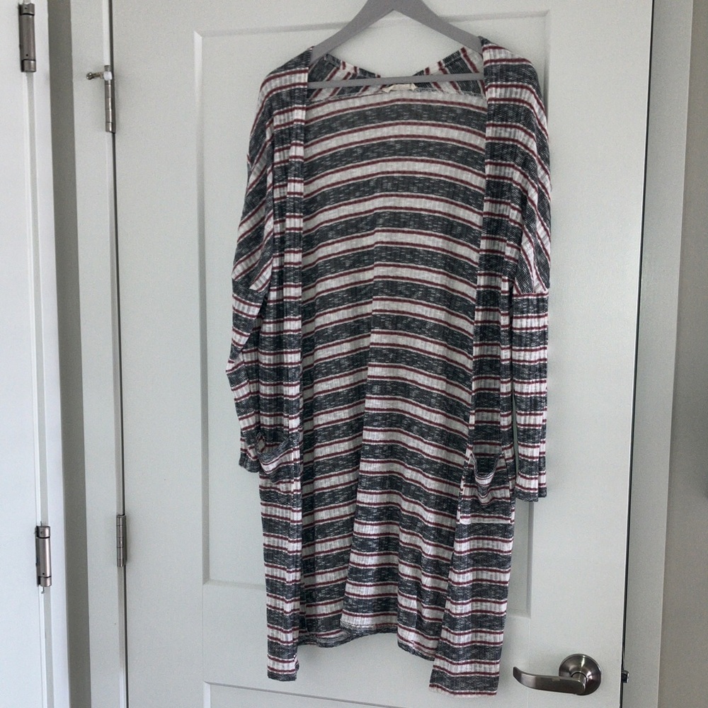 Striped Open Front Cardigan
